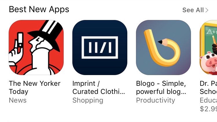 A screenshot of The New Yorker Today featured in the App Store's "Best New Apps" category.