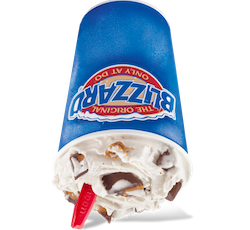 A Reese's Peanut Butter Cup Blizzard from Dairy Queen, upside-down.