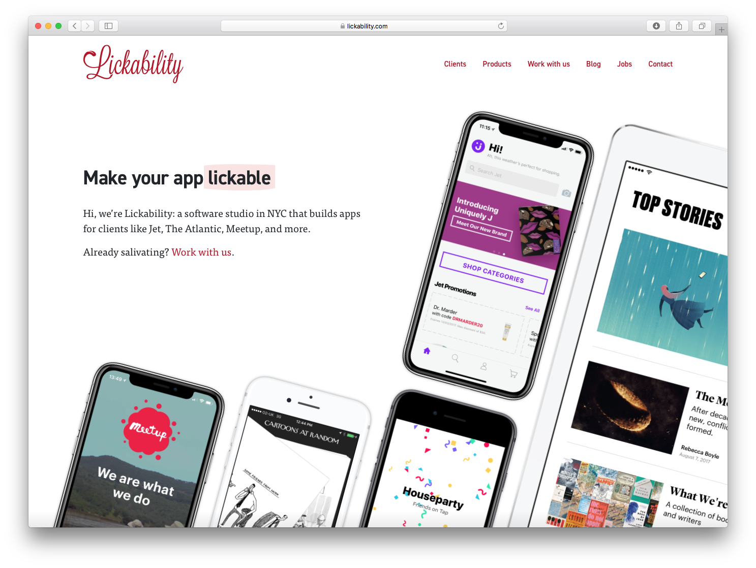 A screenshot of the brand-new Lickability.com.