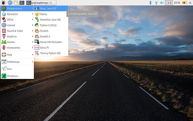 A screenshot of the Raspbian desktop.