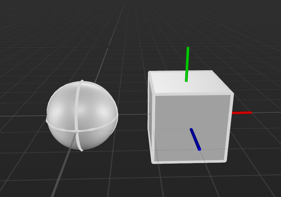 the sphere and cube with Collision Shapes turned on in Reality Composer Pro