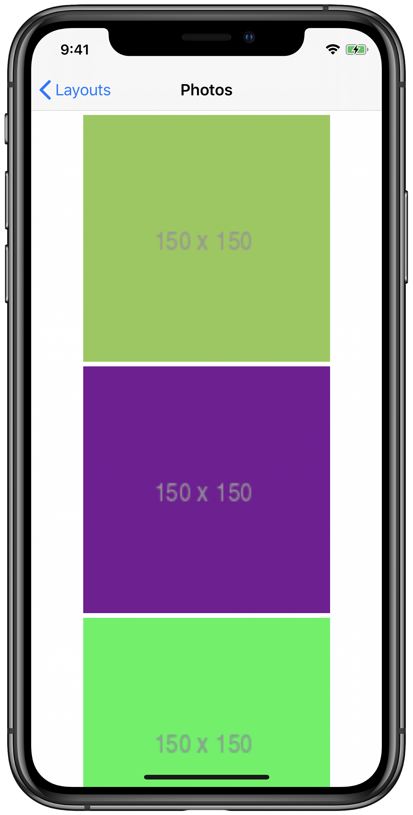 iPhone simulator screenshot of a grid