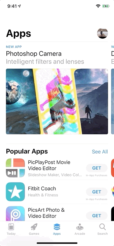 A gif showing horizontal scrolling in the App Store